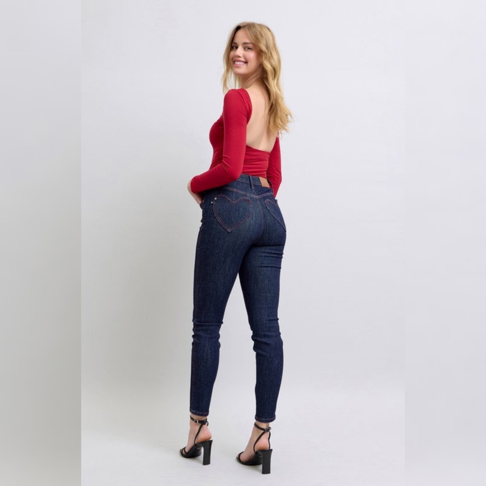 Judy Blue Dark Wash High Waisted Heart Pocket Skinny Jeans Women's Size 3